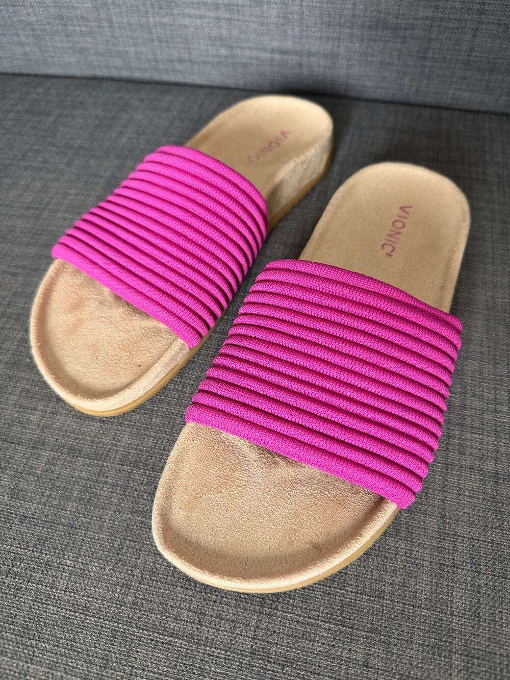 Vionic Evie Knit Slide Sandals Womens Size 8 Rose Pink Arch Support Comfort